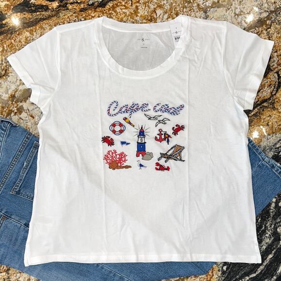 NWT LOFT Lou & Grey White W/Cape Cod Graphic Softserve Tee - Picture 2 of 11